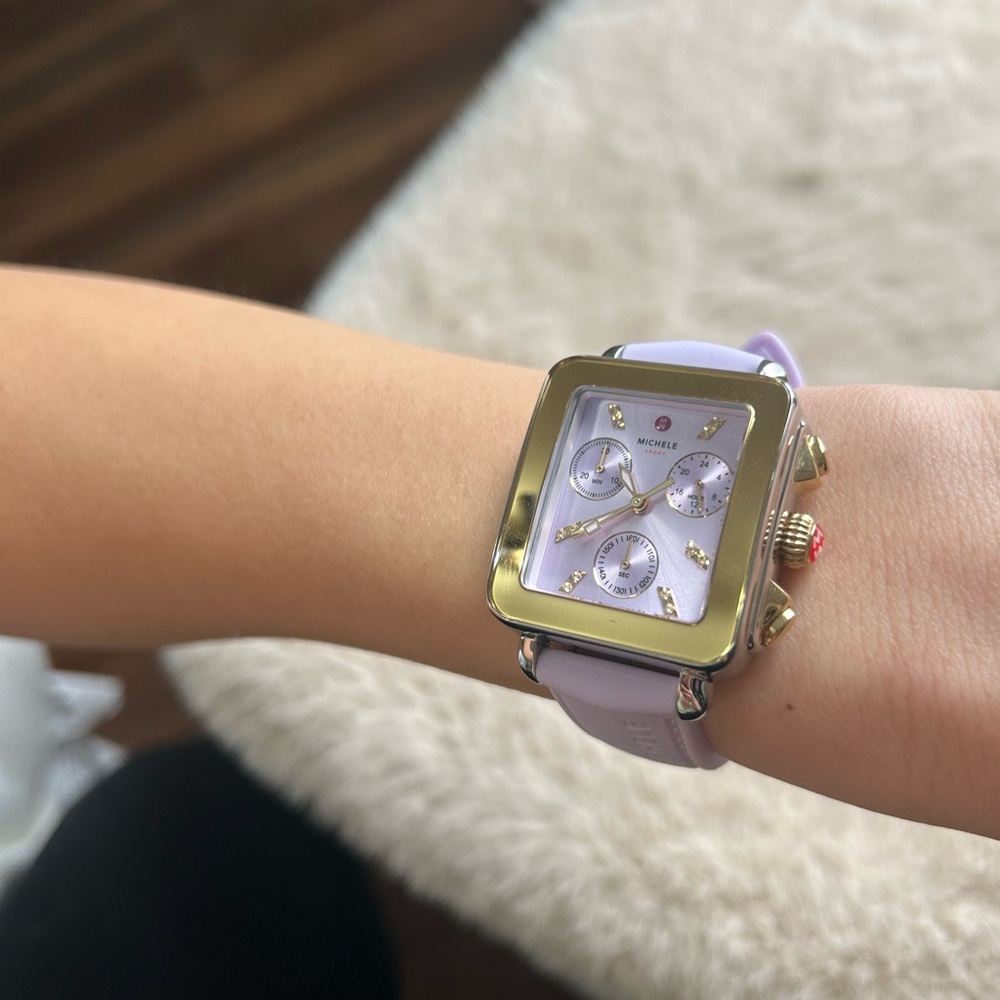 Michele Gold-Tone Watch with Lavender Strap